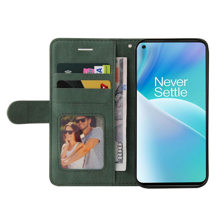 KT Leather Series-1 for OnePlus Nord 2T 5G Dual-color Splicing PU Leather Wallet Case Adjustable Stand Anti-scratch Phone Cover - Green