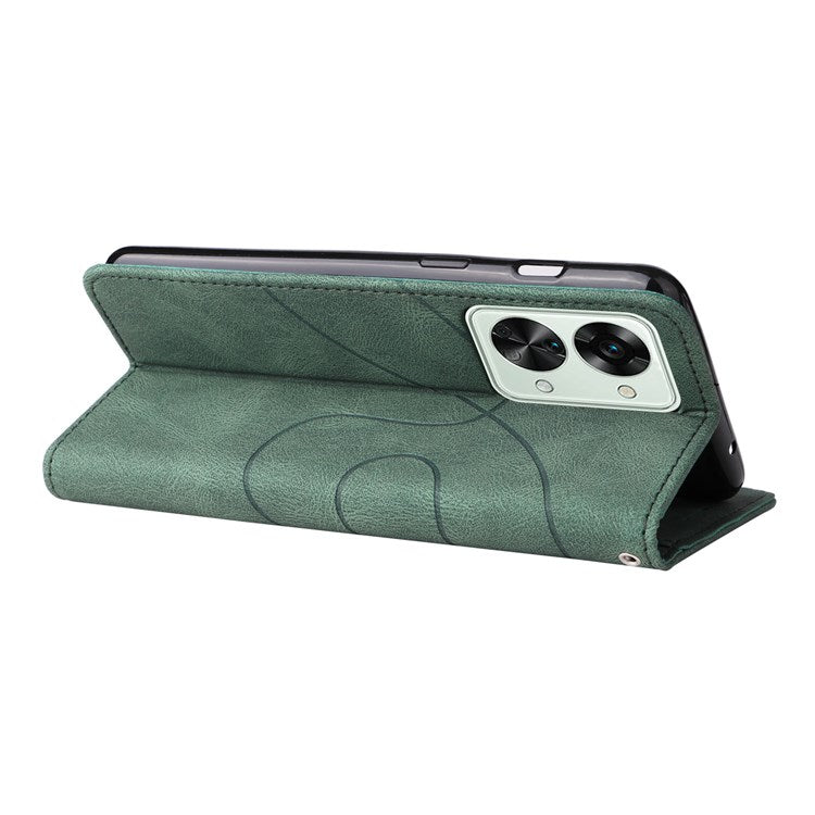 KT Leather Series-1 for OnePlus Nord 2T 5G Dual-color Splicing PU Leather Wallet Case Adjustable Stand Anti-scratch Phone Cover - Green