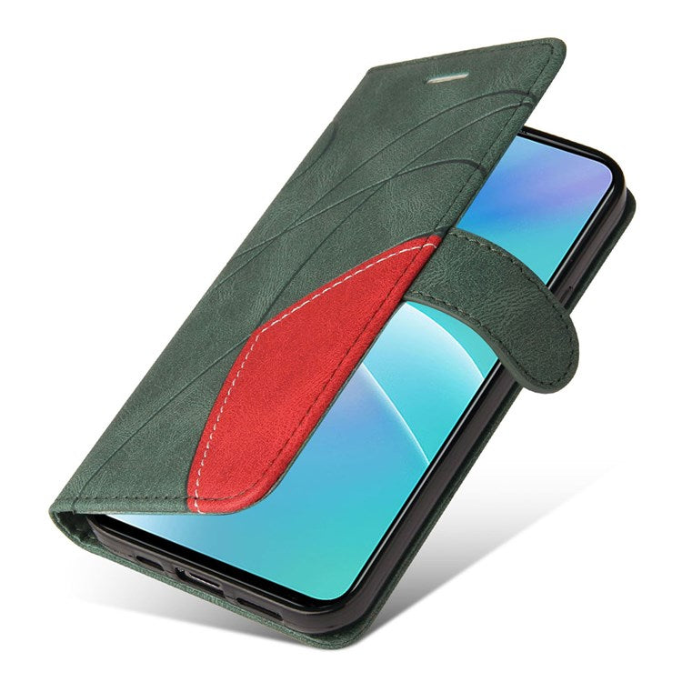 KT Leather Series-1 for OnePlus Nord 2T 5G Dual-color Splicing PU Leather Wallet Case Adjustable Stand Anti-scratch Phone Cover - Green
