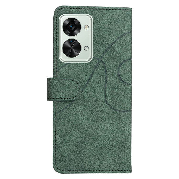 KT Leather Series-1 for OnePlus Nord 2T 5G Dual-color Splicing PU Leather Wallet Case Adjustable Stand Anti-scratch Phone Cover - Green