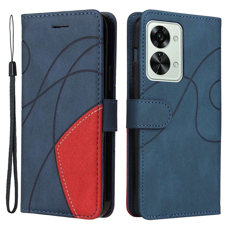 KT Leather Series-1 for OnePlus Nord 2T 5G Dual-color Splicing PU Leather Wallet Case Adjustable Stand Anti-scratch Phone Cover - Blue