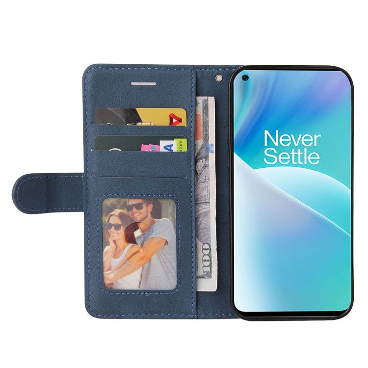 KT Leather Series-1 for OnePlus Nord 2T 5G Dual-color Splicing PU Leather Wallet Case Adjustable Stand Anti-scratch Phone Cover - Blue
