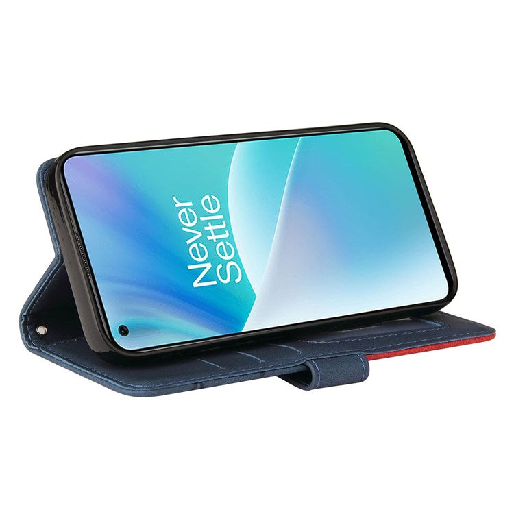 KT Leather Series-1 for OnePlus Nord 2T 5G Dual-color Splicing PU Leather Wallet Case Adjustable Stand Anti-scratch Phone Cover - Blue