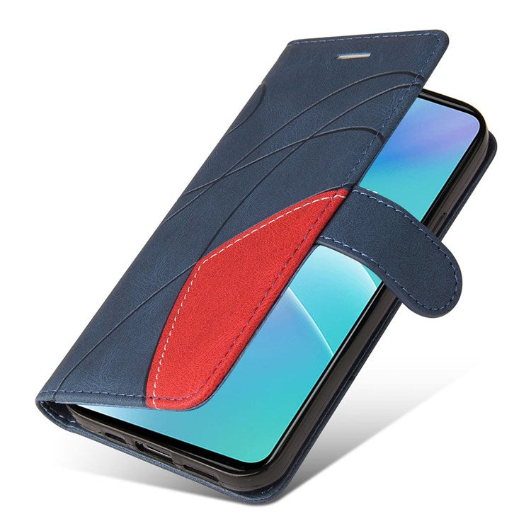 KT Leather Series-1 for OnePlus Nord 2T 5G Dual-color Splicing PU Leather Wallet Case Adjustable Stand Anti-scratch Phone Cover - Blue