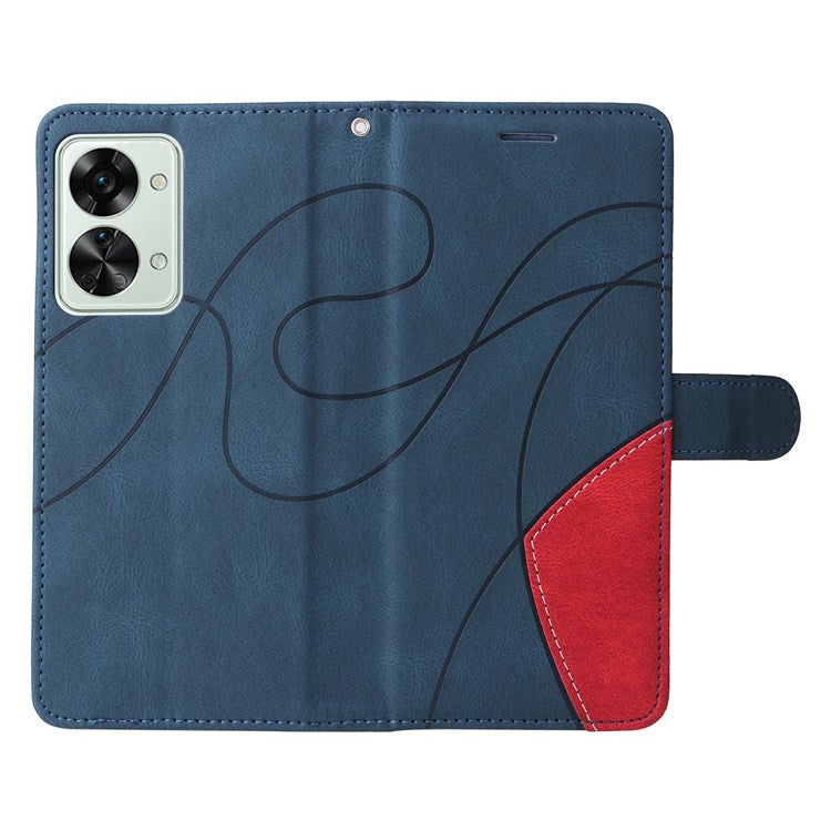 KT Leather Series-1 for OnePlus Nord 2T 5G Dual-color Splicing PU Leather Wallet Case Adjustable Stand Anti-scratch Phone Cover - Blue