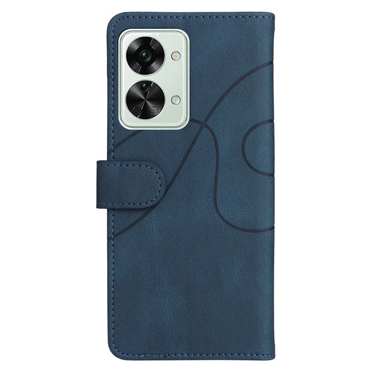 KT Leather Series-1 for OnePlus Nord 2T 5G Dual-color Splicing PU Leather Wallet Case Adjustable Stand Anti-scratch Phone Cover - Blue