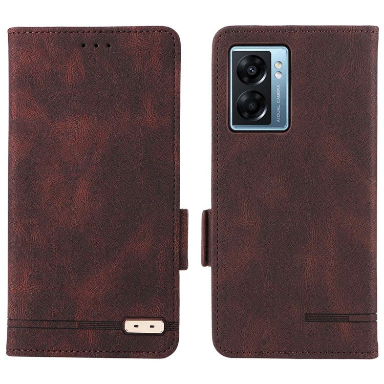 For Oppo A57 (2022) 5G / A77 5G / OnePlus Nord N300 5G / Realme V23 5G Hardware Design PU Leather Wallet Stand Case Book Style Phone Cover - Coffee