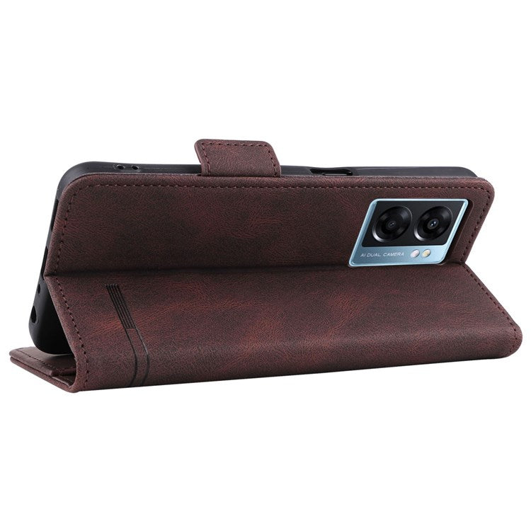 For Oppo A57 (2022) 5G / A77 5G / OnePlus Nord N300 5G / Realme V23 5G Hardware Design PU Leather Wallet Stand Case Book Style Phone Cover - Coffee