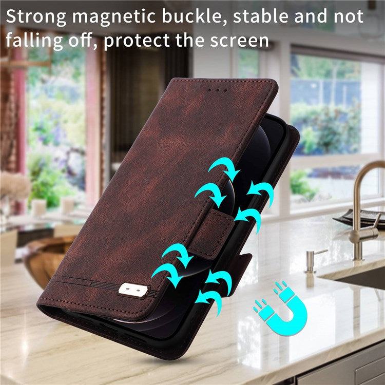 For Oppo A57 (2022) 5G / A77 5G / OnePlus Nord N300 5G / Realme V23 5G Hardware Design PU Leather Wallet Stand Case Book Style Phone Cover - Coffee