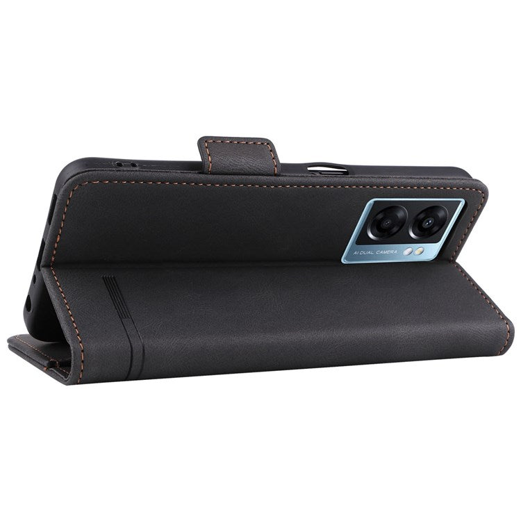 For Oppo A57 (2022) 5G / A77 5G / OnePlus Nord N300 5G / Realme V23 5G Hardware Design PU Leather Wallet Stand Case Book Style Phone Cover - Black