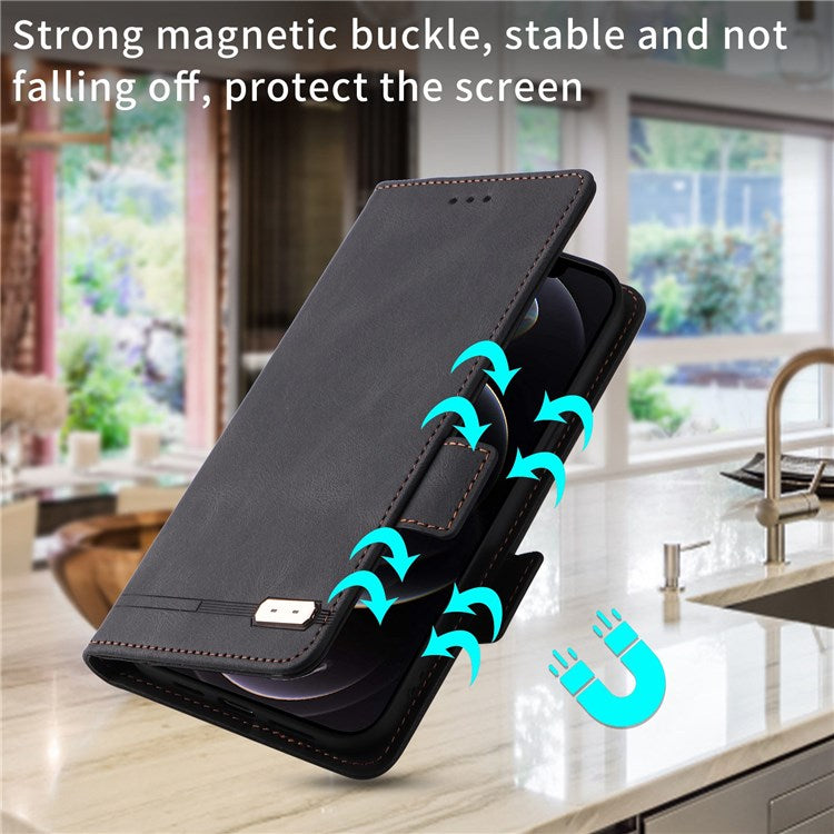 For Oppo A57 (2022) 5G / A77 5G / OnePlus Nord N300 5G / Realme V23 5G Hardware Design PU Leather Wallet Stand Case Book Style Phone Cover - Black