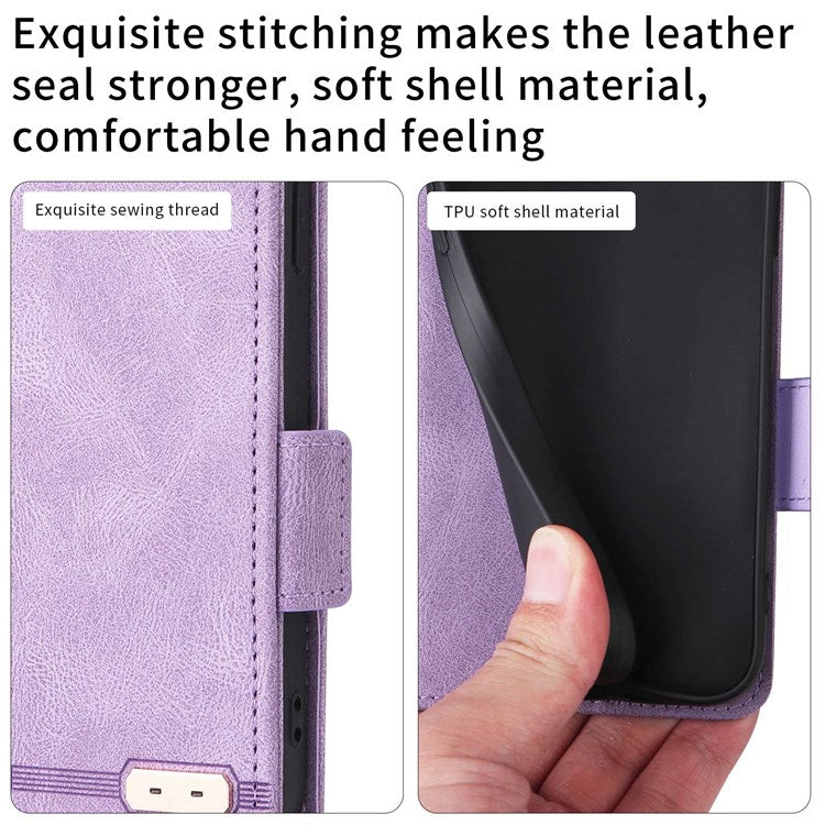 For Oppo A57 (2022) 5G / A77 5G / OnePlus Nord N300 5G / Realme V23 5G Hardware Design PU Leather Wallet Stand Case Book Style Phone Cover - Purple