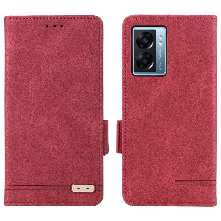 For Oppo A57 (2022) 5G / A77 5G / OnePlus Nord N300 5G / Realme V23 5G Hardware Design PU Leather Wallet Stand Case Book Style Phone Cover - Red
