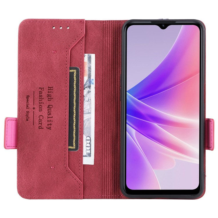 For Oppo A57 (2022) 5G / A77 5G / OnePlus Nord N300 5G / Realme V23 5G Hardware Design PU Leather Wallet Stand Case Book Style Phone Cover - Red
