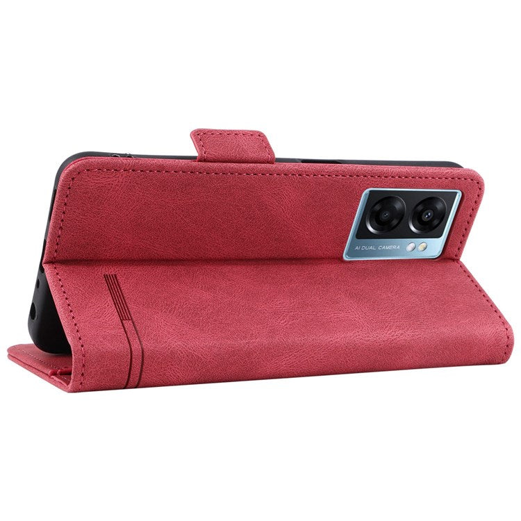 For Oppo A57 (2022) 5G / A77 5G / OnePlus Nord N300 5G / Realme V23 5G Hardware Design PU Leather Wallet Stand Case Book Style Phone Cover - Red