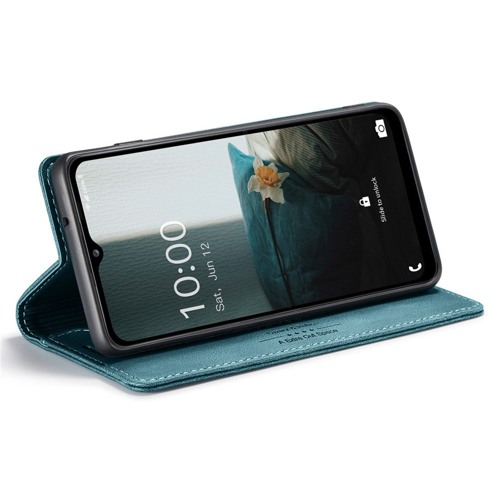 AUTSPACE A01 Series For Samsung Galaxy M53 5G RFID Blocking Matte PU Leather Phone Case Wallet Stand Flip Cover - Blue