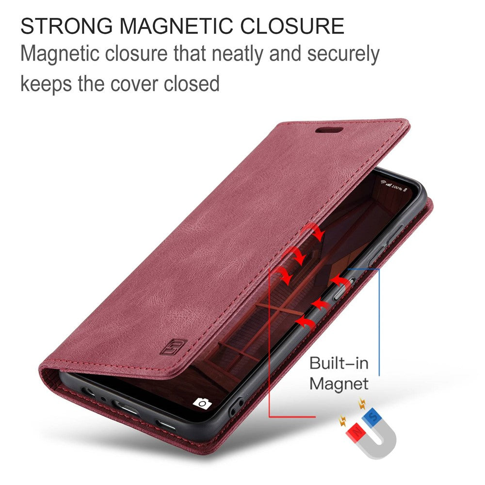 AUTSPACE A01 Series For Samsung Galaxy M53 5G RFID Blocking Matte PU Leather Phone Case Wallet Stand Flip Cover - Red