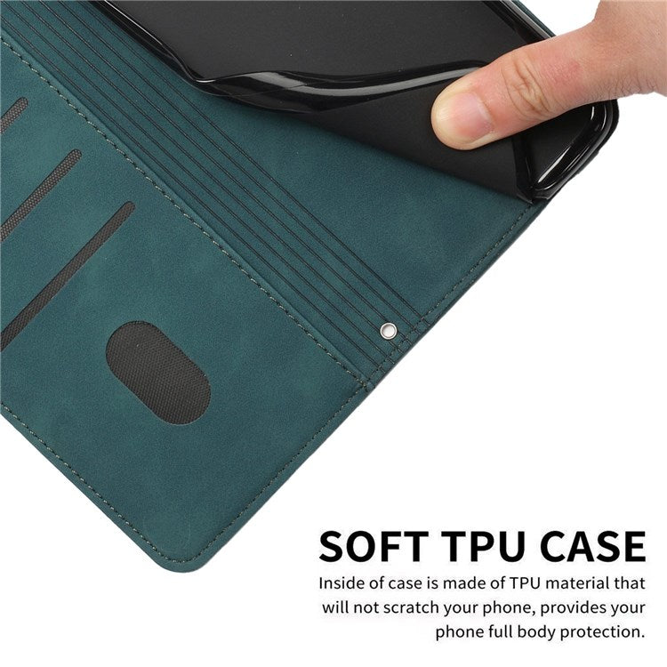 For Oppo A36/A76/K10 4G/Realme 9i Heart Shape Impact Resistant Imprinted Phone Case PU Leather Skin-touch Feeling Wallet Stand Feature Shell with Strap - Green