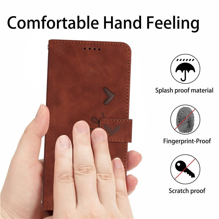 For Realme C35/Narzo 50A Prime 4G Heart Shape Imprinted Phone Case PU Leather Skin-touch Feeling Wallet Stand Feature Shell with Strap - Brown
