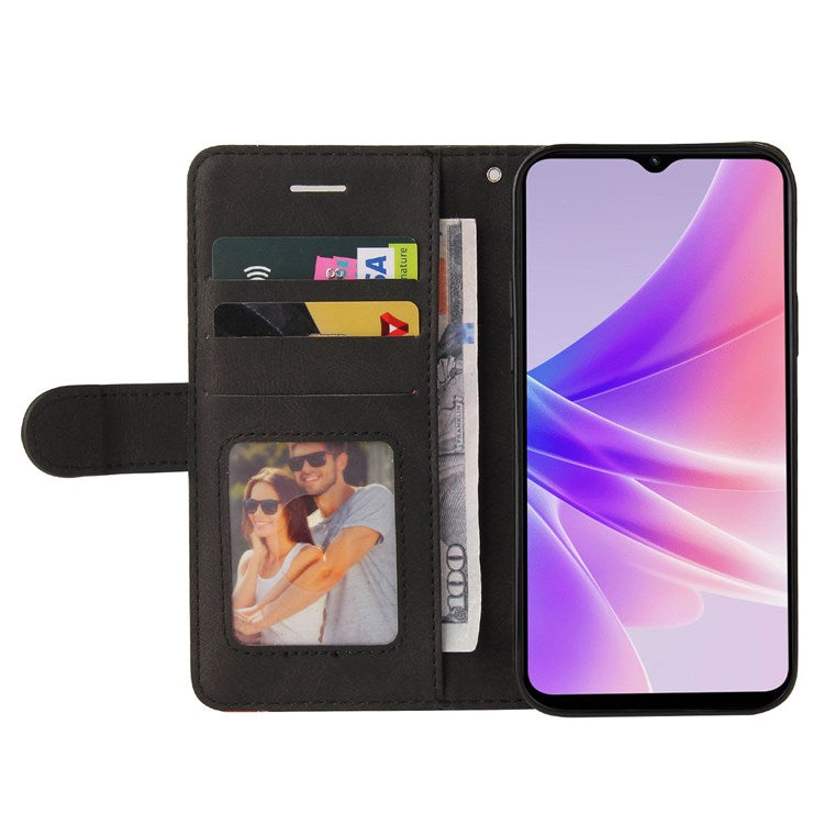 KT Leather Series-1 for Oppo A57 (2022) 5G / A77 5G / Realme V23 5G Dual-color Splicing PU Leather Stand Wallet Phone Case Folio Flip Cover - Black