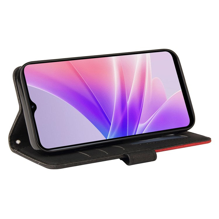 KT Leather Series-1 for Oppo A57 (2022) 5G / A77 5G / Realme V23 5G Dual-color Splicing PU Leather Stand Wallet Phone Case Folio Flip Cover - Black