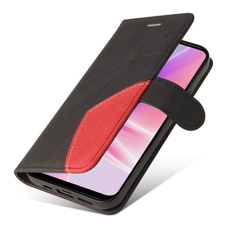 KT Leather Series-1 for Oppo A57 (2022) 5G / A77 5G / Realme V23 5G Dual-color Splicing PU Leather Stand Wallet Phone Case Folio Flip Cover - Black