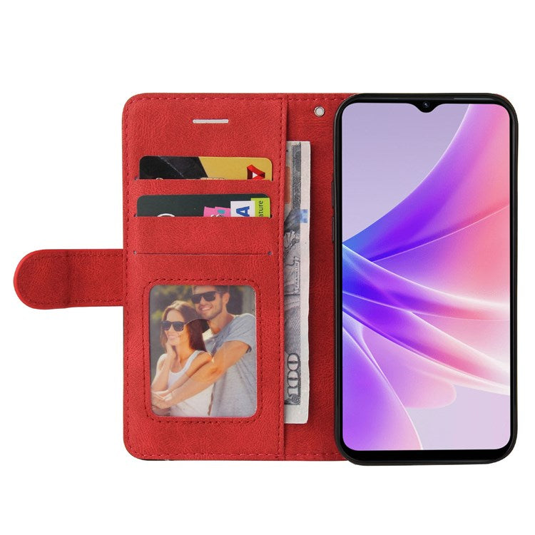 KT Leather Series-1 for Oppo A57 (2022) 5G / A77 5G / Realme V23 5G Dual-color Splicing PU Leather Stand Wallet Phone Case Folio Flip Cover - Red