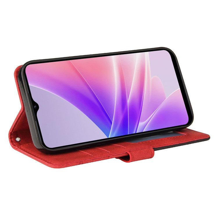 KT Leather Series-1 for Oppo A57 (2022) 5G / A77 5G / Realme V23 5G Dual-color Splicing PU Leather Stand Wallet Phone Case Folio Flip Cover - Red