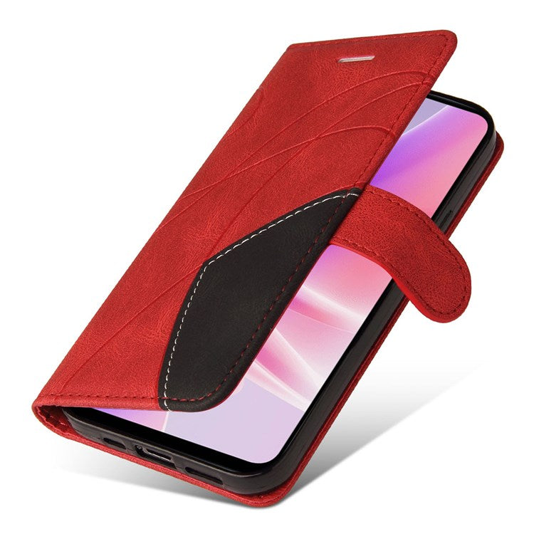 KT Leather Series-1 for Oppo A57 (2022) 5G / A77 5G / Realme V23 5G Dual-color Splicing PU Leather Stand Wallet Phone Case Folio Flip Cover - Red