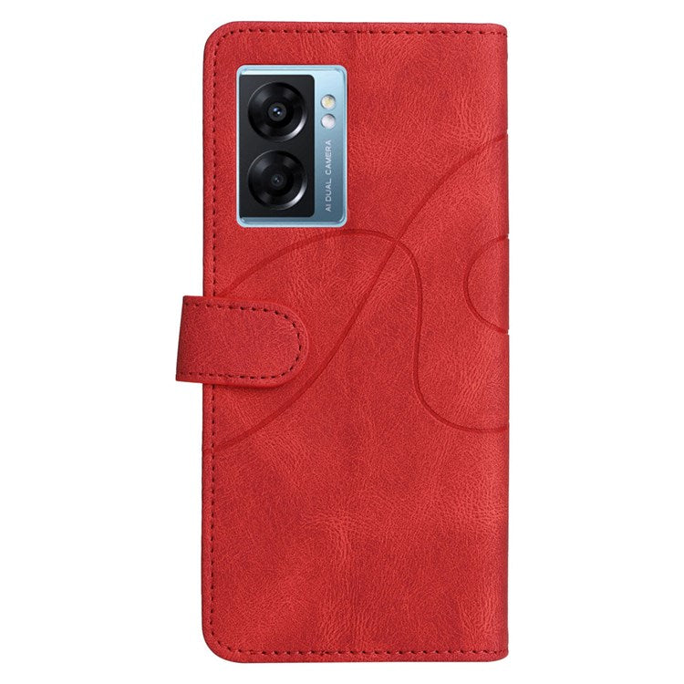 KT Leather Series-1 for Oppo A57 (2022) 5G / A77 5G / Realme V23 5G Dual-color Splicing PU Leather Stand Wallet Phone Case Folio Flip Cover - Red