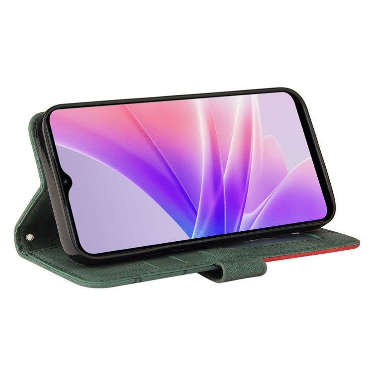 KT Leather Series-1 for Oppo A57 (2022) 5G / A77 5G / Realme V23 5G Dual-color Splicing PU Leather Stand Wallet Phone Case Folio Flip Cover - Green