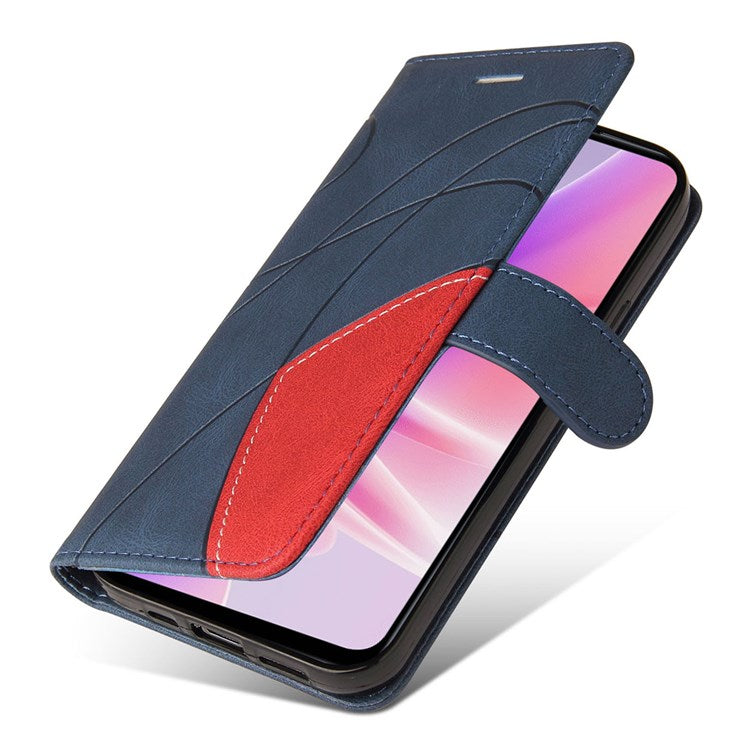 KT Leather Series-1 for Oppo A57 (2022) 5G / A77 5G / Realme V23 5G Dual-color Splicing PU Leather Stand Wallet Phone Case Folio Flip Cover - Blue