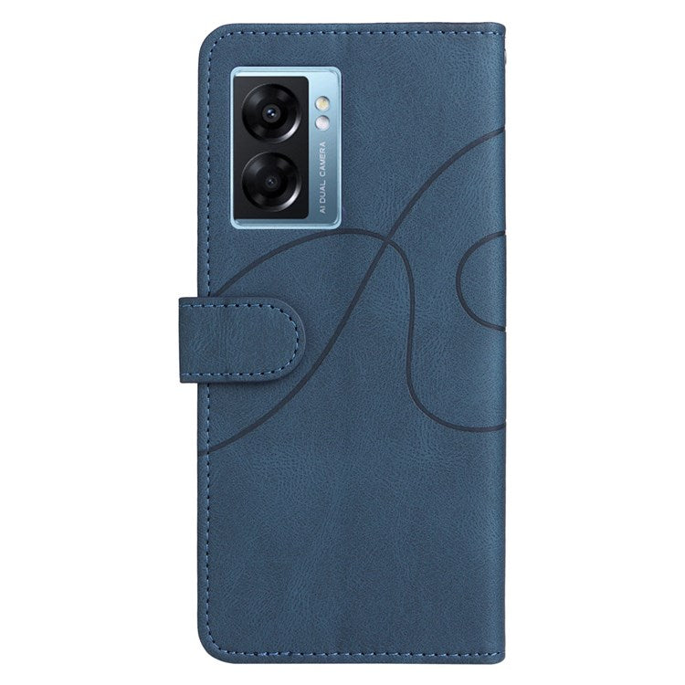 KT Leather Series-1 for Oppo A57 (2022) 5G / A77 5G / Realme V23 5G Dual-color Splicing PU Leather Stand Wallet Phone Case Folio Flip Cover - Blue