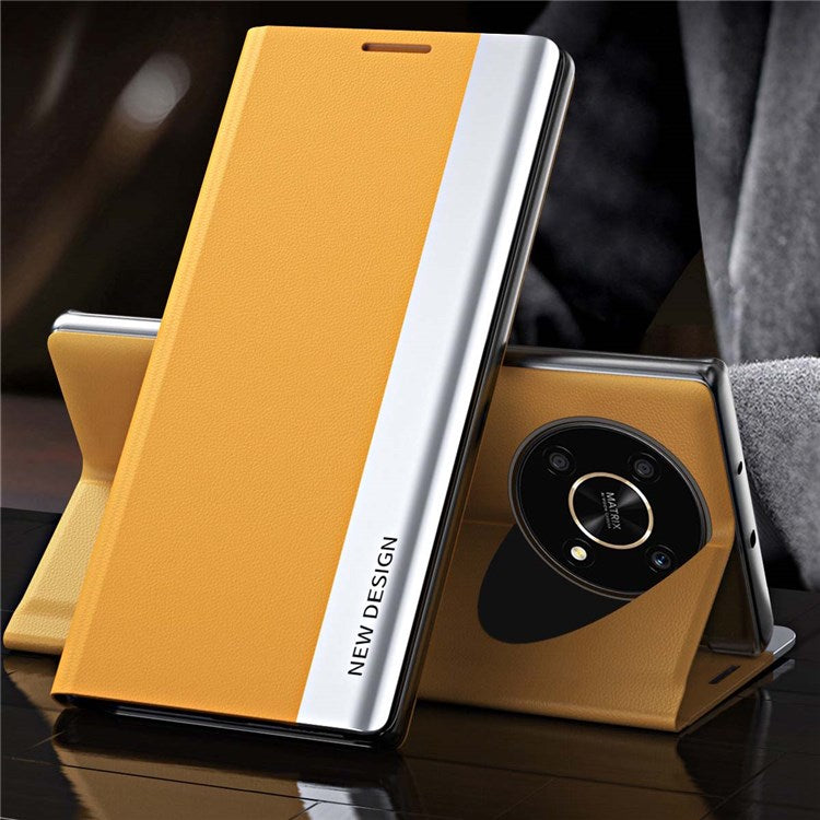 For Honor X9 5G / X30 5G / Magic4 Lite 5G Wear-resistant PU Leather Stand Function Case Electroplating Cell Phone Cover - Yellow