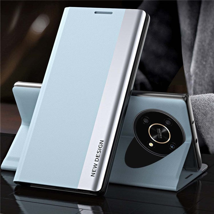 For Honor X9 5G / X30 5G / Magic4 Lite 5G Wear-resistant PU Leather Stand Function Case Electroplating Cell Phone Cover - Baby Blue