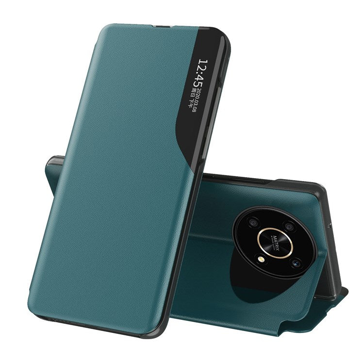 For Honor X9 5G/X30 5G/Magic4 Lite 5G Well-protected Phone Case Clear View Window Stand Feature Leather Protective Shell - Green