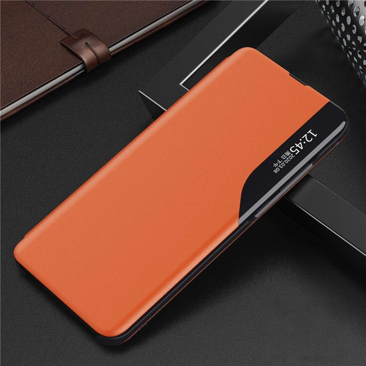 For Honor X9 5G/X30 5G/Magic4 Lite 5G Well-protected Phone Case Clear View Window Stand Feature Leather Protective Shell - Orange