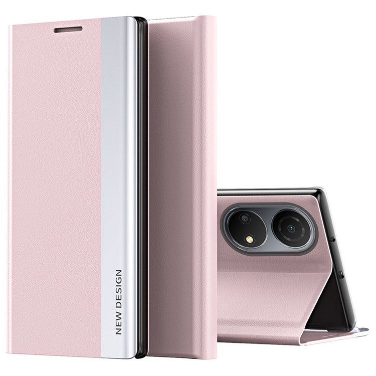 For Honor X7 / Honor Play 30 Plus 5G Shockproof PU Leather Stand Design Case Electroplating Phone Cover - Pink
