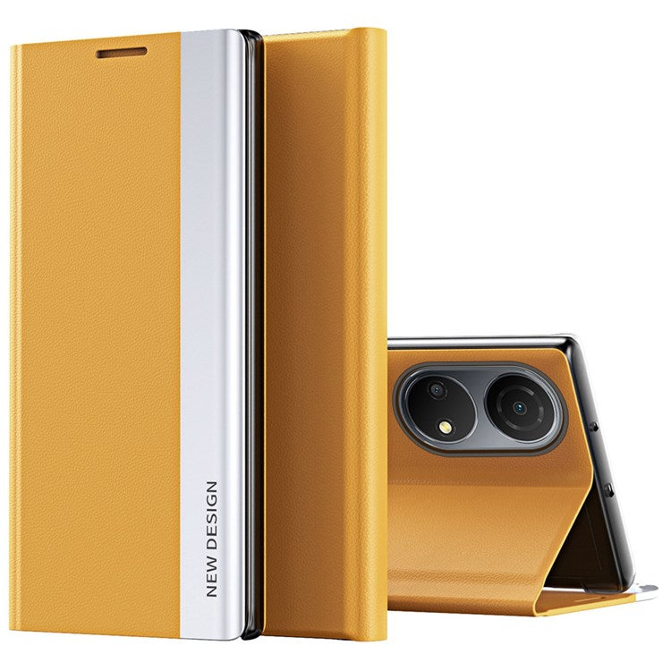 For Honor X7 / Honor Play 30 Plus 5G Shockproof PU Leather Stand Design Case Electroplating Phone Cover - Yellow