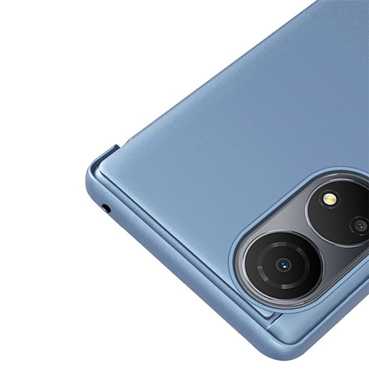 For Honor X7/Play 30 Plus 5G Adjustable Stand Design PU Leather Anti-shock Case View Window Electroplate Mirror Mobile Phone Protector - Purple Blue