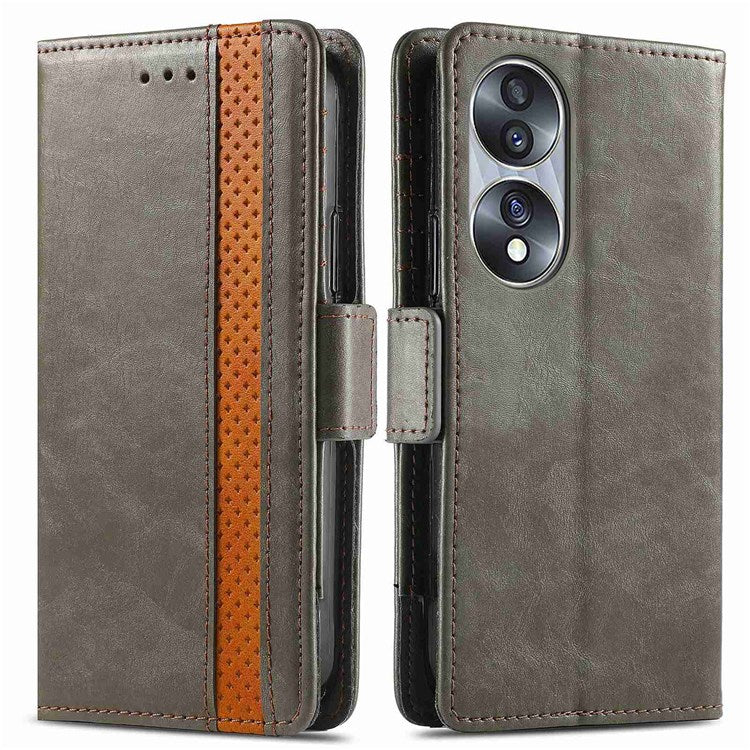 CASENEO 002 Series Business Style Leather Case for Honor 70 5G, Stand Wallet Splicing Phone Cover with RFID Blocking - Grey