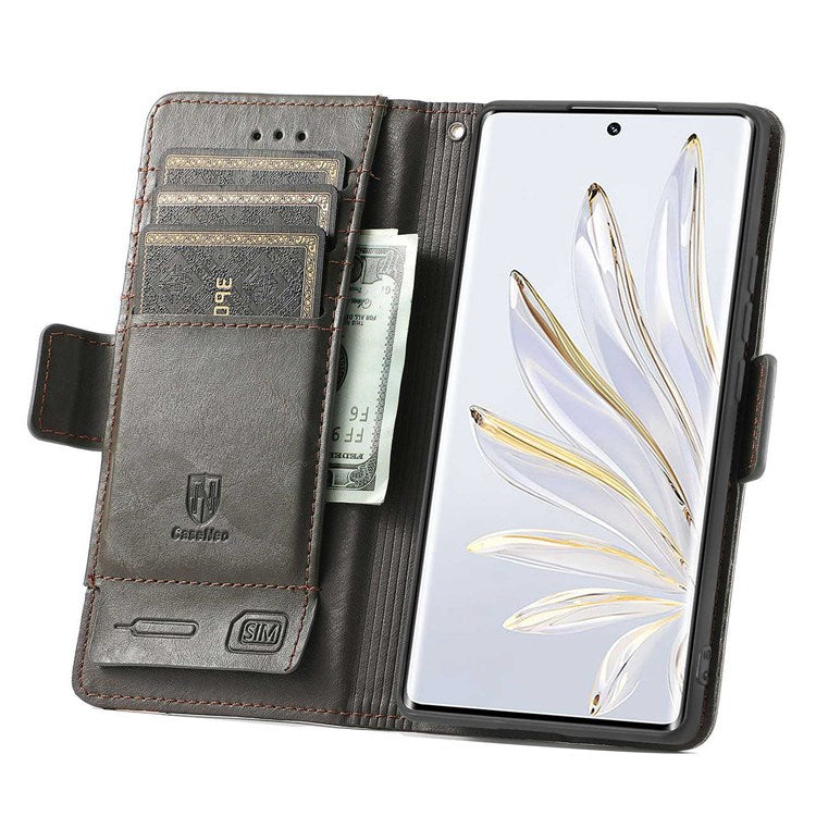 CASENEO 002 Series Business Style Leather Case for Honor 70 5G, Stand Wallet Splicing Phone Cover with RFID Blocking - Grey