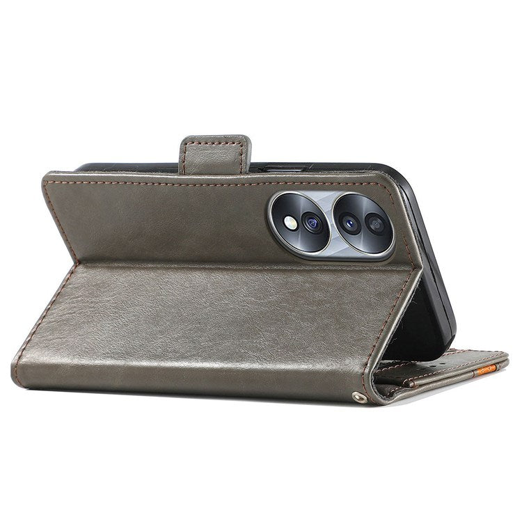 CASENEO 002 Series Business Style Leather Case for Honor 70 5G, Stand Wallet Splicing Phone Cover with RFID Blocking - Grey