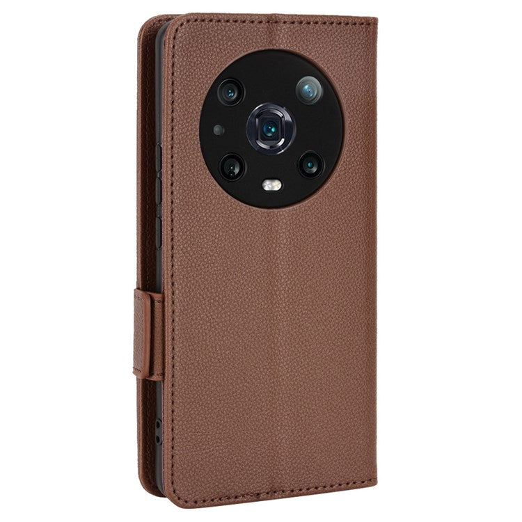For Honor Magic4 Pro 5G Magnetic Closure Litchi Texture PU Leather Phone Case Stand Wallet Anti-scratch Phone Cover - Brown