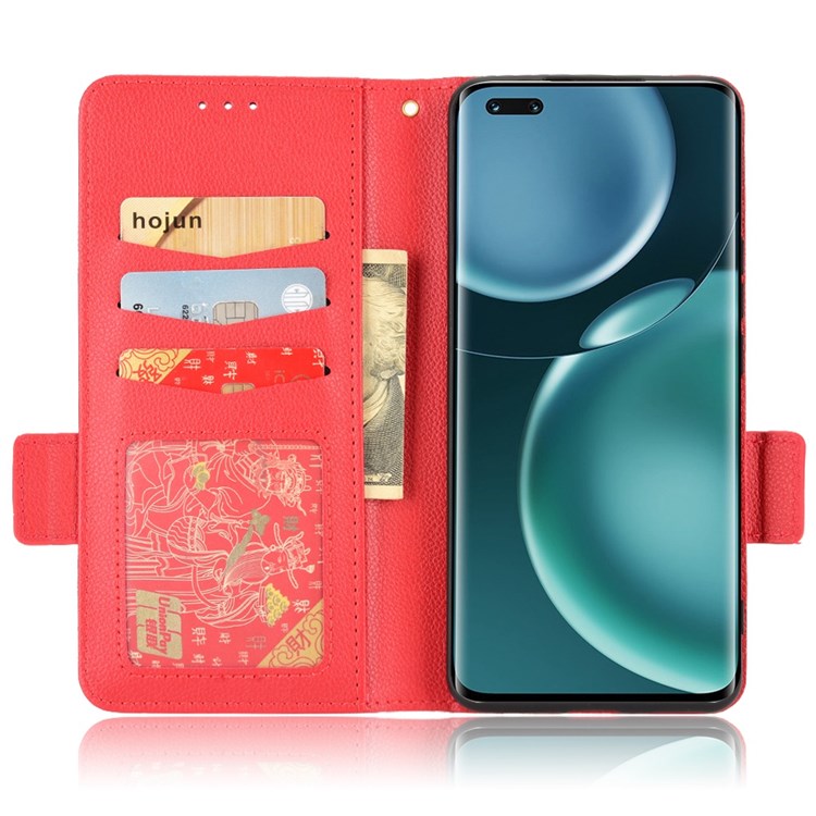 For Honor Magic4 Pro 5G Magnetic Closure Litchi Texture PU Leather Phone Case Stand Wallet Anti-scratch Phone Cover - Red