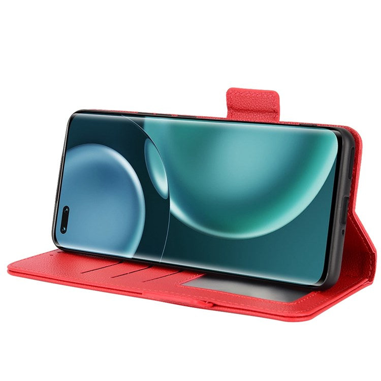 For Honor Magic4 Pro 5G Magnetic Closure Litchi Texture PU Leather Phone Case Stand Wallet Anti-scratch Phone Cover - Red
