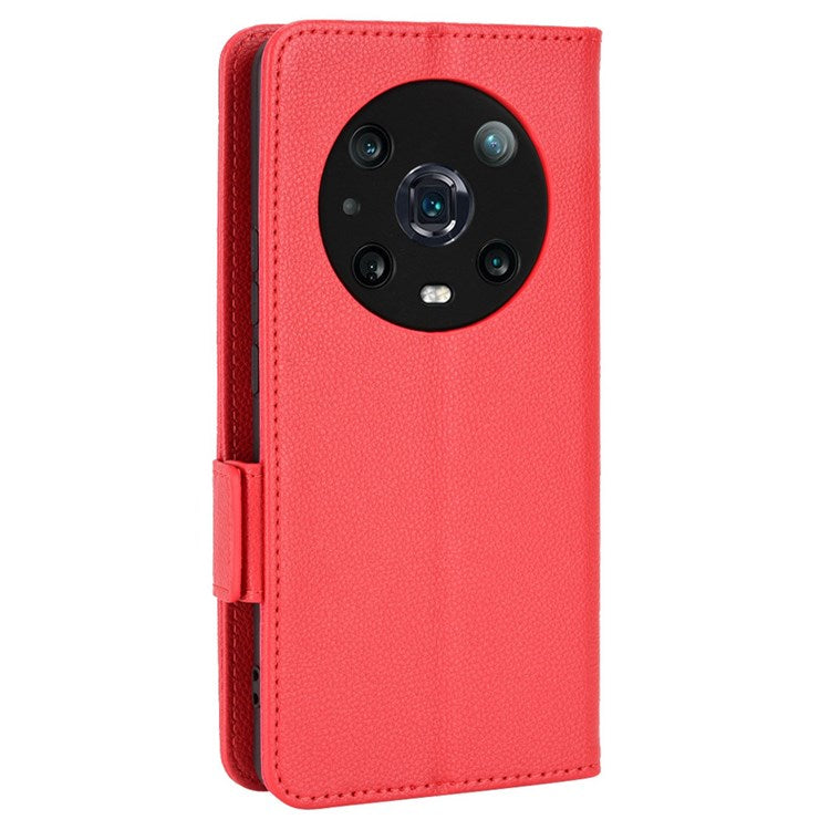 For Honor Magic4 Pro 5G Magnetic Closure Litchi Texture PU Leather Phone Case Stand Wallet Anti-scratch Phone Cover - Red