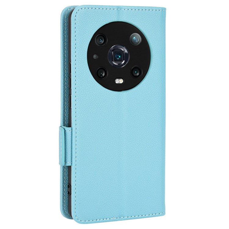 For Honor Magic4 Pro 5G Magnetic Closure Litchi Texture PU Leather Phone Case Stand Wallet Anti-scratch Phone Cover - Baby Blue