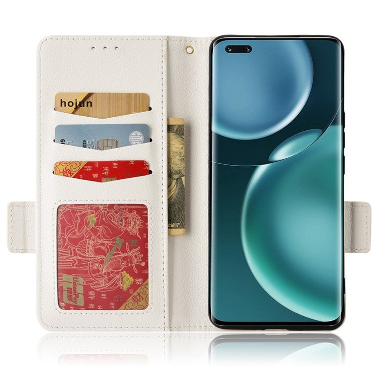 For Honor Magic4 Pro 5G Magnetic Closure Litchi Texture PU Leather Phone Case Stand Wallet Anti-scratch Phone Cover - White