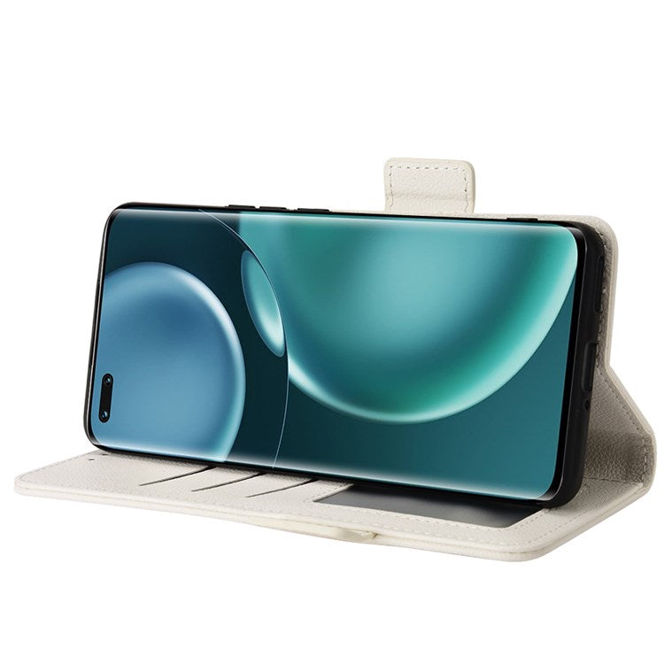 For Honor Magic4 Pro 5G Magnetic Closure Litchi Texture PU Leather Phone Case Stand Wallet Anti-scratch Phone Cover - White